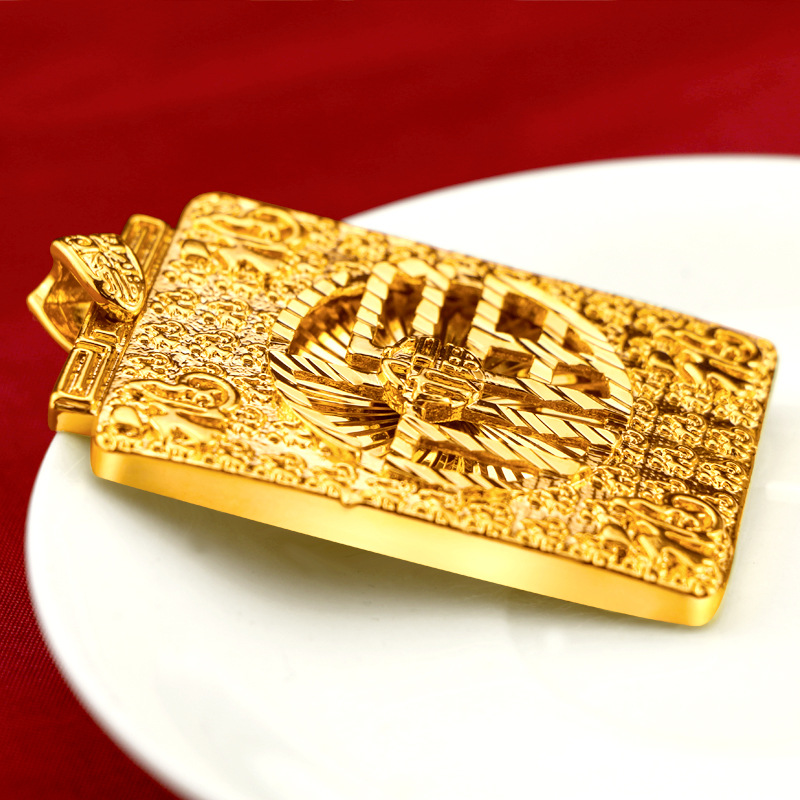 Kalung Rantai Emas Asli Kadar 375 Dengan Liontin Karakter Fu Karakter Eropa Untuk Pria