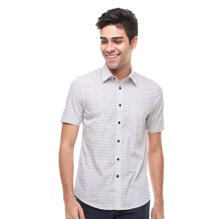 Johnwin - Kemeja Formal Pria - Lengan Pendek - Polkadot Hitam - Putih - FSH.650.W380.589.C S/S