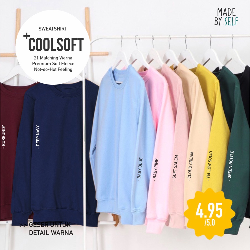 Sweater Jumper Coolsoft Basic 100% Soft Fleece Unisex Pria Wanita Polos