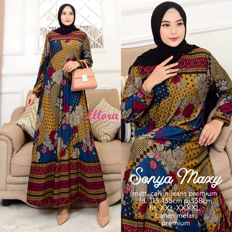 TERBARU GAMIS SONYA, BAHAN CALVIN JEANS PREMIUM, LD.115-135 PB.138, By ELLORA