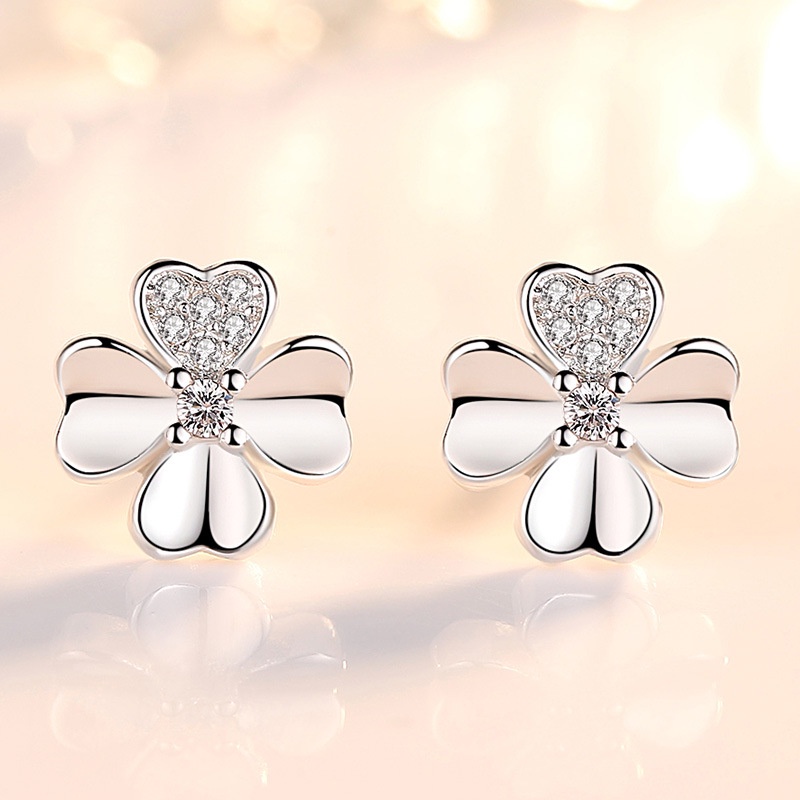 925 Perak Anting Anting Wanita Perhiasan Fashion rumput empat sisi/Subang Telinga anting perempuan