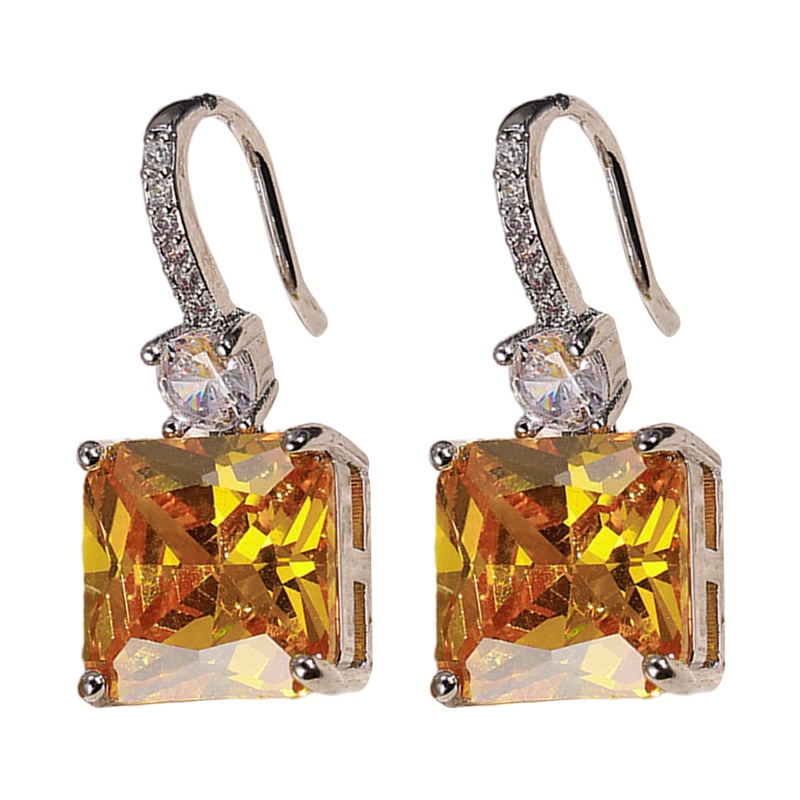 Anting Tusuk Gantung Wanita Hias Cubic Zirconia Warna Kuning Gaya Putri Cantik Untuk Pernikahan / Pesta