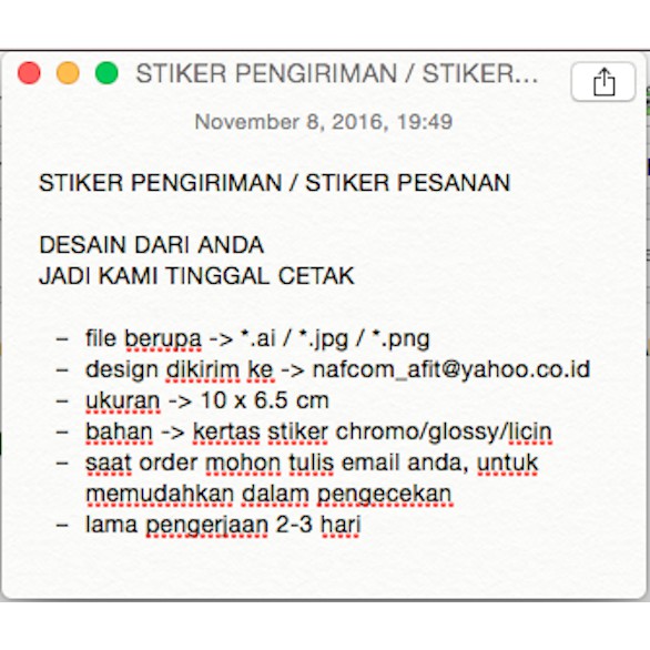 

STICKER/STIKER PENGIRIMAN DESAIN DARI ANDA,KAMI HANYA CETAK 6,5x10 CM