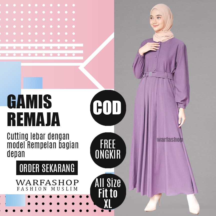 Gamis Remaja Polos Kekinian Terbaru 2021 Premium Murah Warna Ungu Lilac Bahan Moscrepe Grade A - All