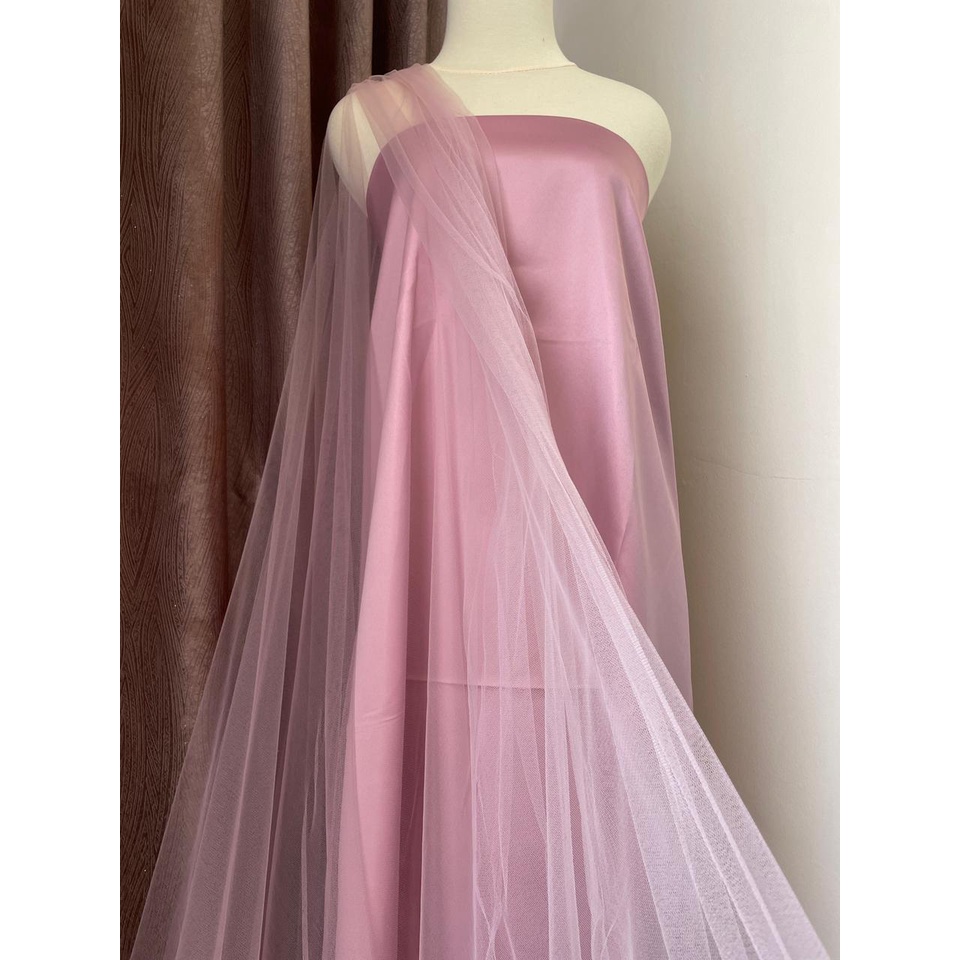 Kain Tile Tulle Halus Polos Soft Tulle Warna Merah Muda Rosegold