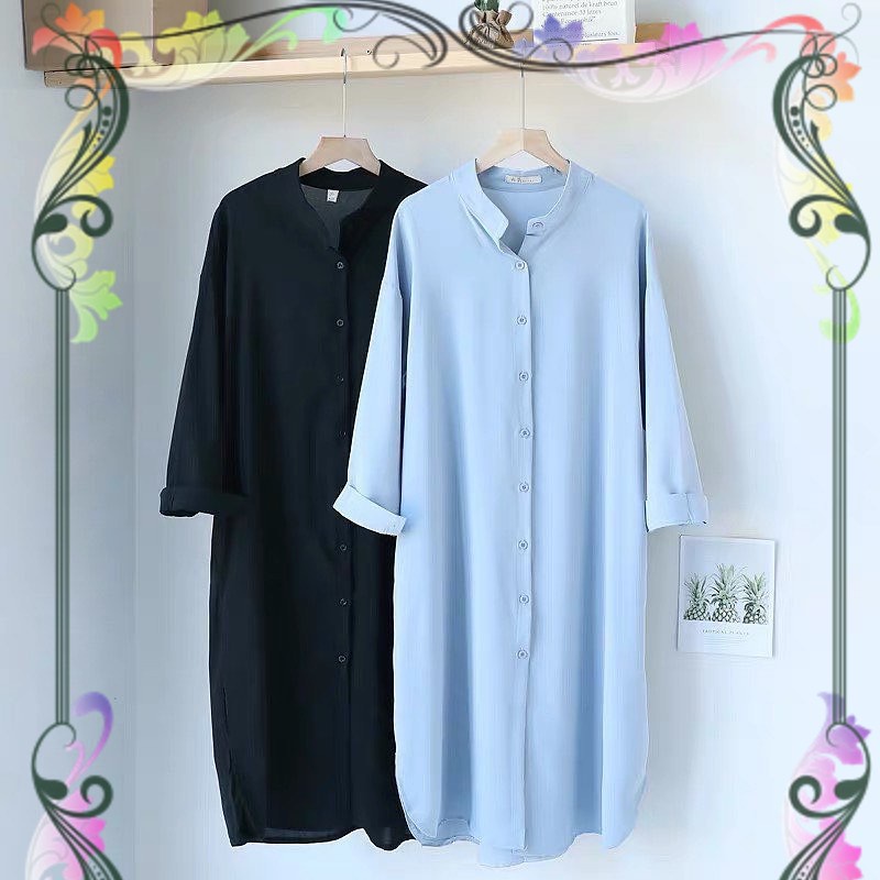 BM - Tunik Long Mozya Full Kancing Daily Busui Wanita Tunik Moscrepe