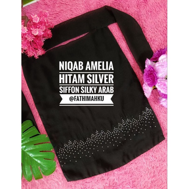 Niqab Amelia Manik Hitam Silver/Cadar Bandana Manik Terbaru