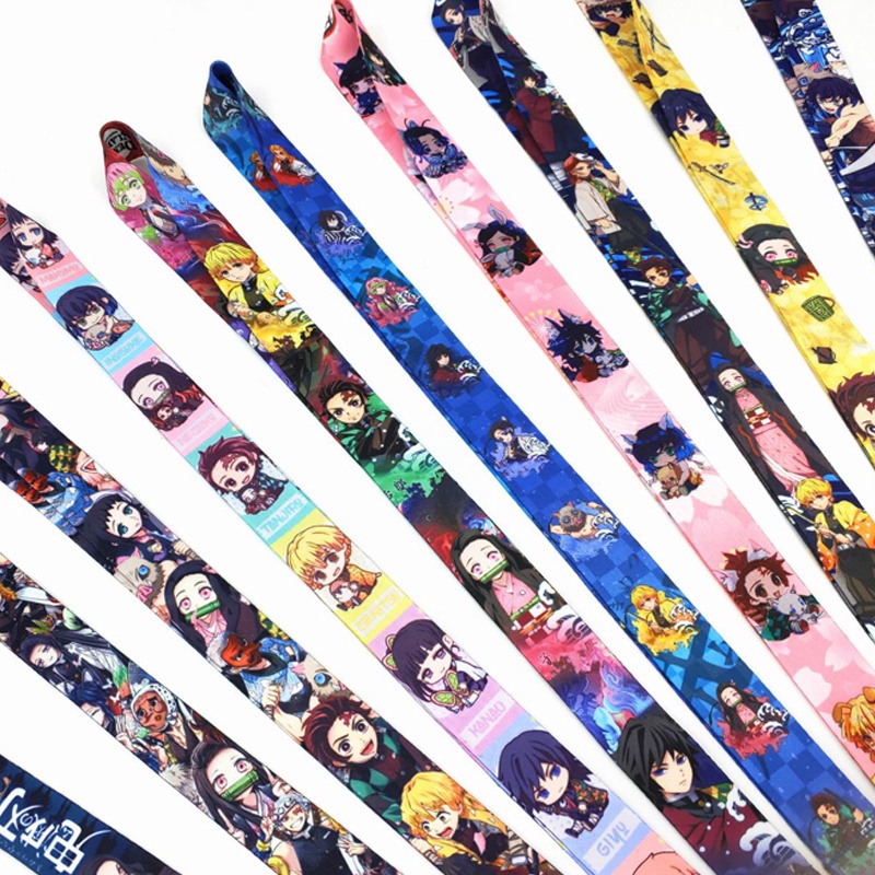 Tali Lanyard Motif Kartun Demon Slayer Warna Cerah Untuk Gantungan Kunci / Handphone / Kartu ID