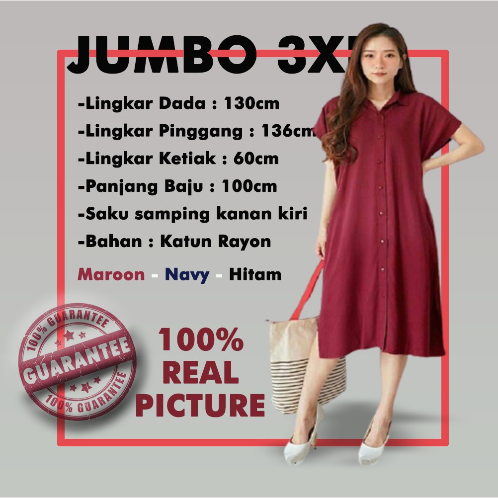 Tunik Atasan Jumbo Dress Big Size Ld 130 Batwing berkerah Lengan Pendek