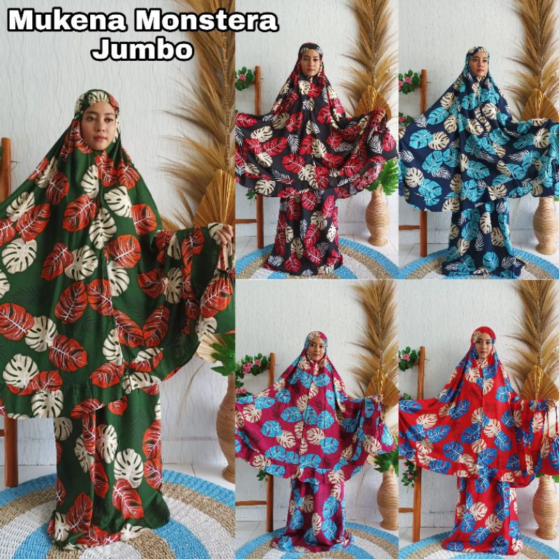 MUKENA JUMBO BALI MONSTERA / MOTIF JANDA BOLONG