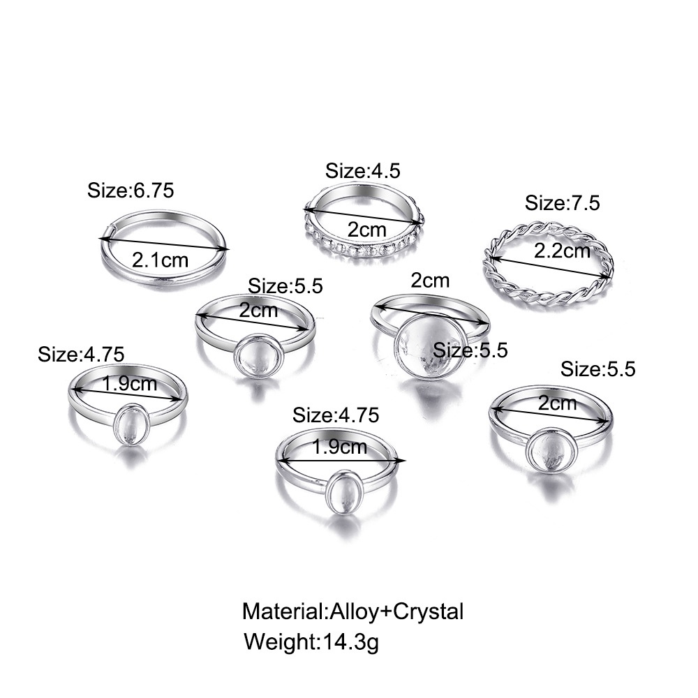 Eropa Dan Amerika Retro Bulat Batu Permata Cincin Opal Temperamen Cincin Wanita Set 8 pcs