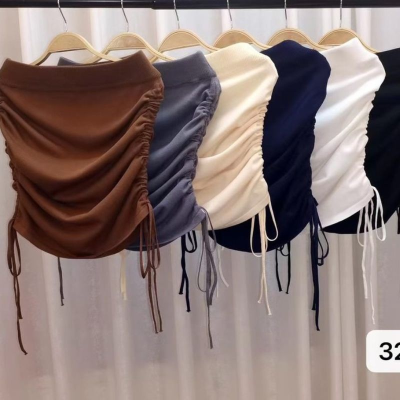 ROK SERUT MINI SKIRT Korean Style  Tali Samping Kiri Kanan / Rok Mini Tali Serut Korea Fashion Terbaru UKURAN M L XL