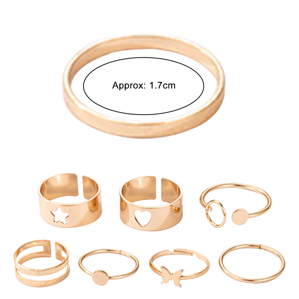 Hu Hu Hu Hu Hu Alat Bantu Pasang Kacamata♡ 8pcs Cincin Knuckle Bentuk Hati Butterfly Star Berlapis Dapat Ditumpuk Untuk Unisex