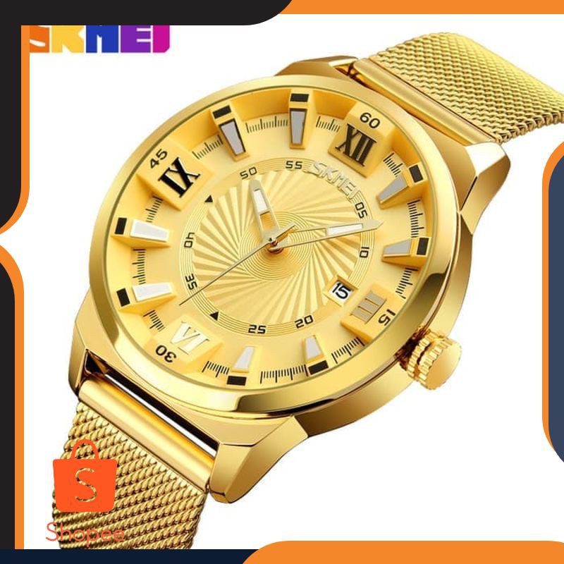 Promo Jam Tangan Pria Analog SKMEI 9166 Gold Water Resistant 30M Keren