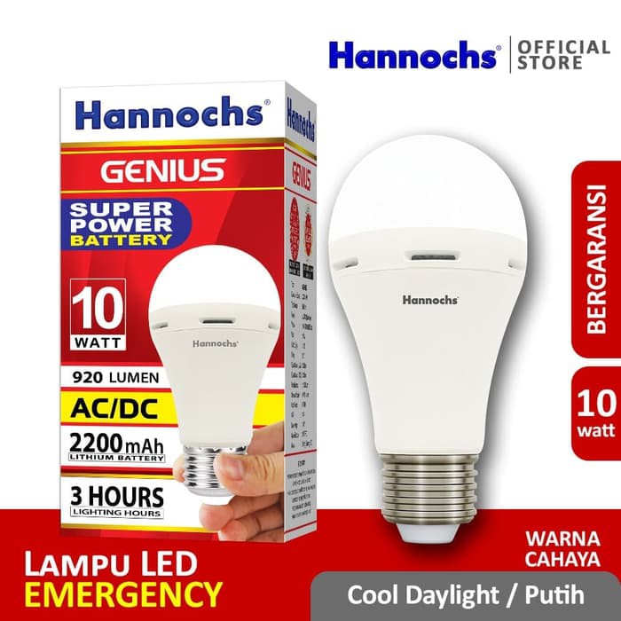 HANNOCHS Lampu Led Emergency Genius 10 Watt / Lampu LED AC/DC / Lampu Darurat