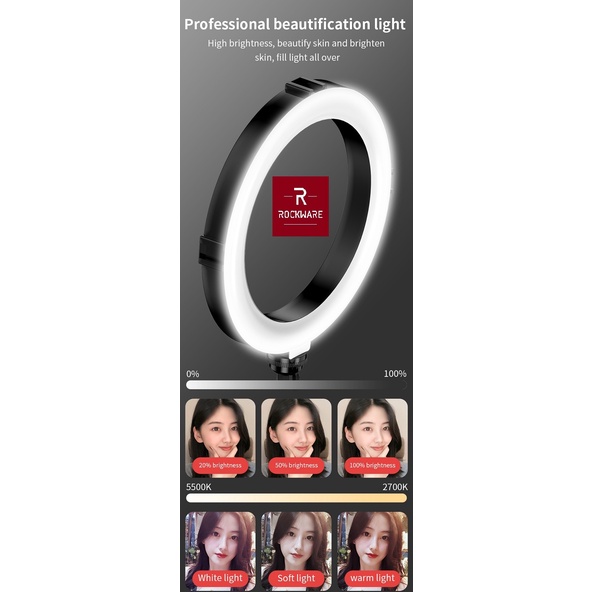 ROCKWARE B-10 - 8 inch Beauty Ring Fill Selfie Light with Tripod