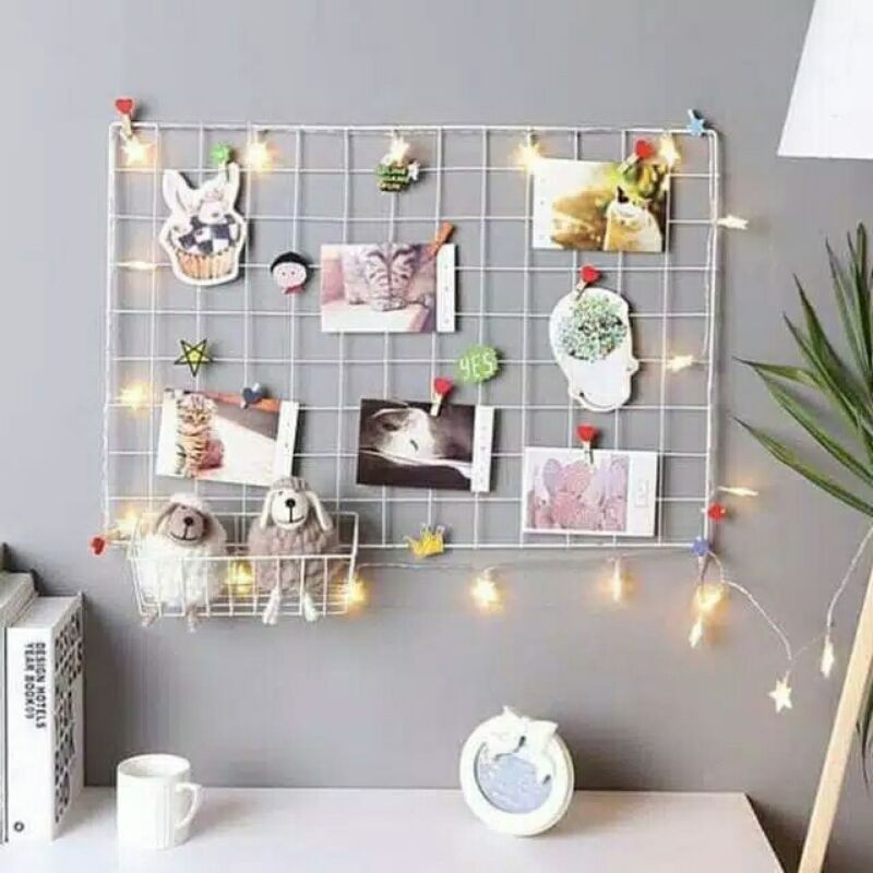 ( COD ) GRID WIRE MESH WHITE ORIGINAL / HIJANG PUTIH / HIASAN DINDING PAJANG 35X52CM WARNA PUTIH