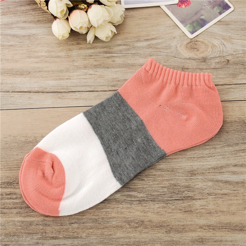 HC Kaos Kaki Ankle Polos Wanita KaosKaki Pendek Korea Murah Short Socks Kaos Kaki Motif Love Garis Murah-3 WARNA PEACH
