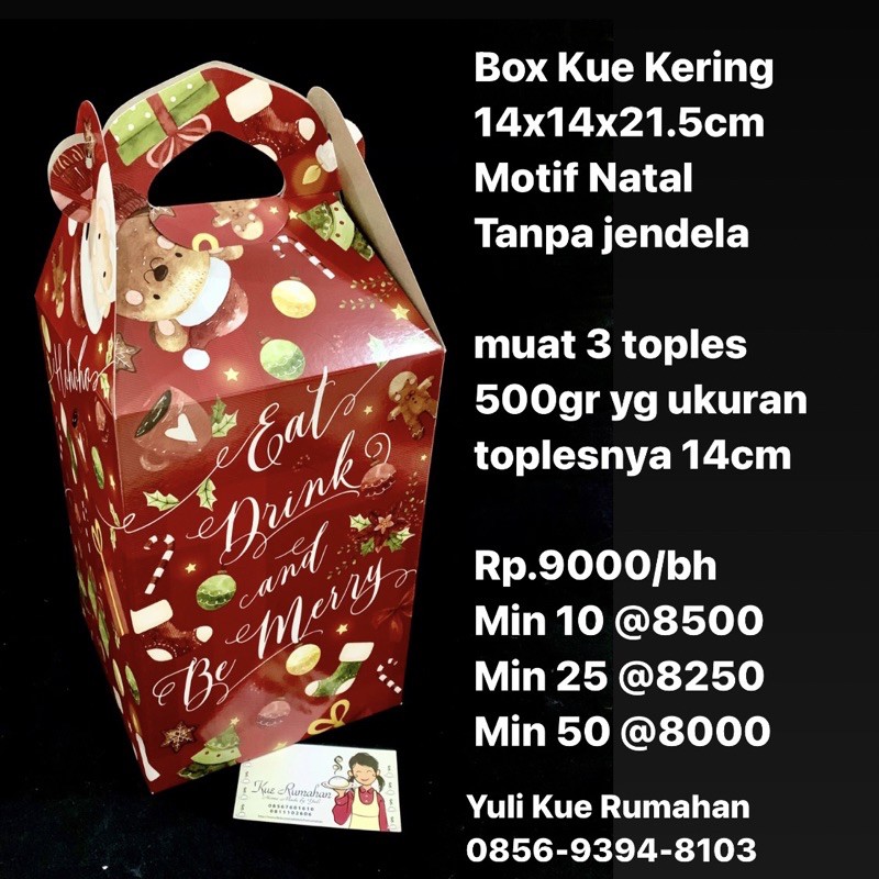 

Box Kue Kering 14x14x21.5cm isi 3 Motif Natal Tanpa jendela