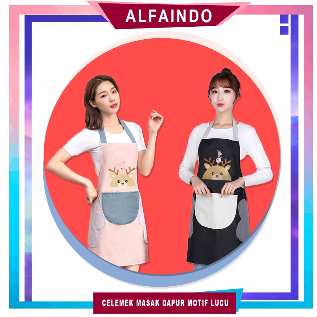 Alfaindo Celemek Masak Apron Waterproof Kain Dapur Motif Karakter CM006