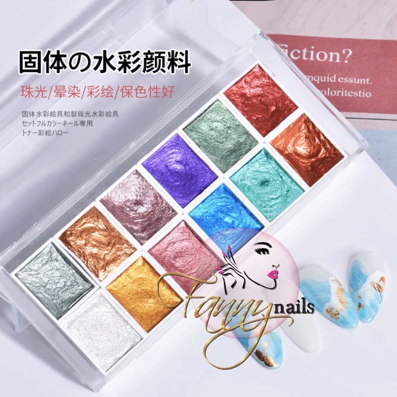 GLITTERY GLITER WATER COLOR NAIL ART 12 WARNA CHROME PEARL WATER COLOR MARBLE KUKU SWAROVSKI NAILART