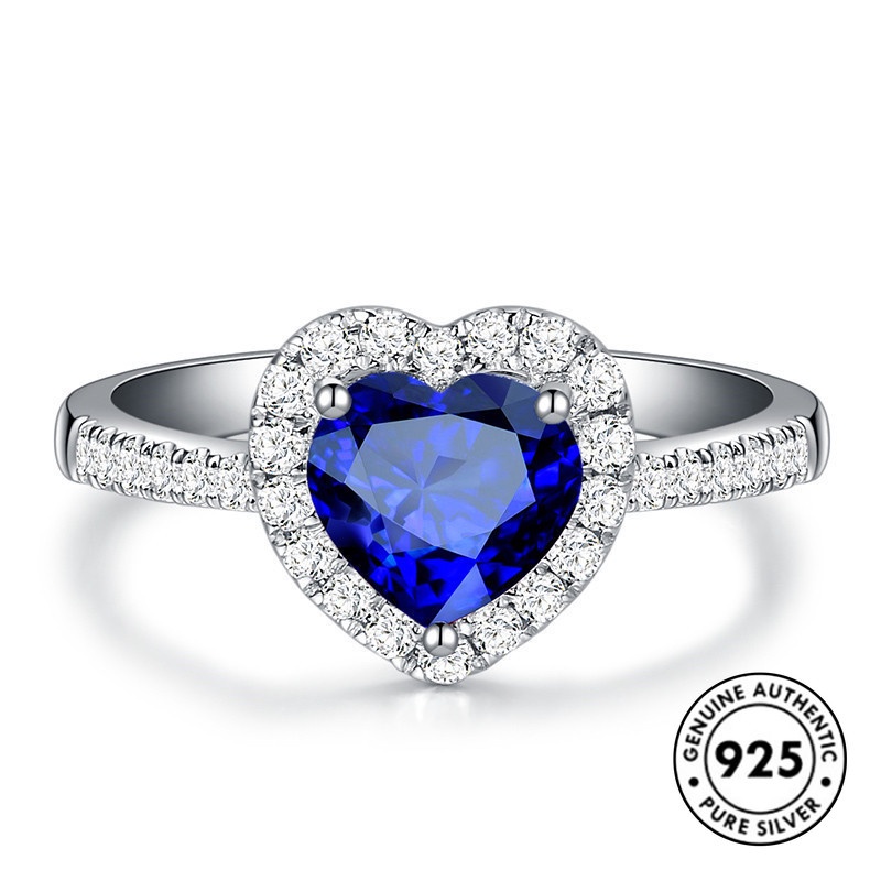 Cincin Sapphire Bentuk Hati Bahan S925 Silver Gaya Elegan Untuk Wanita
