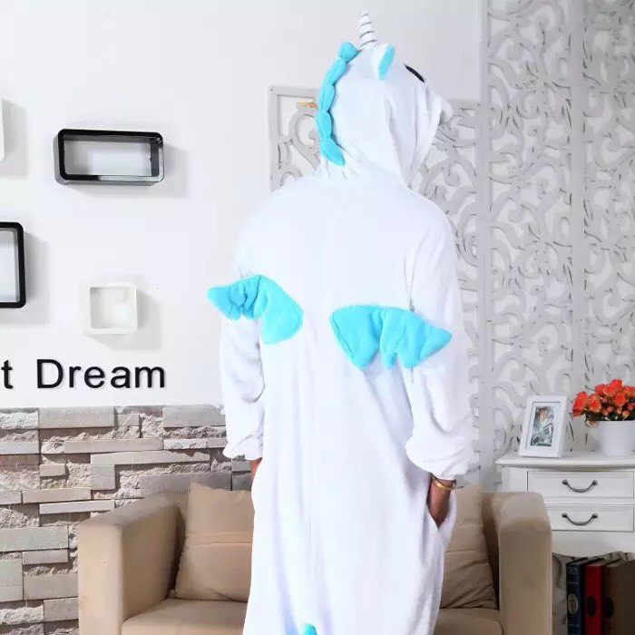 BONEKA KOSTUM ONESIE UNICORN PUTIH BIRU PIYAMA COSPLAY