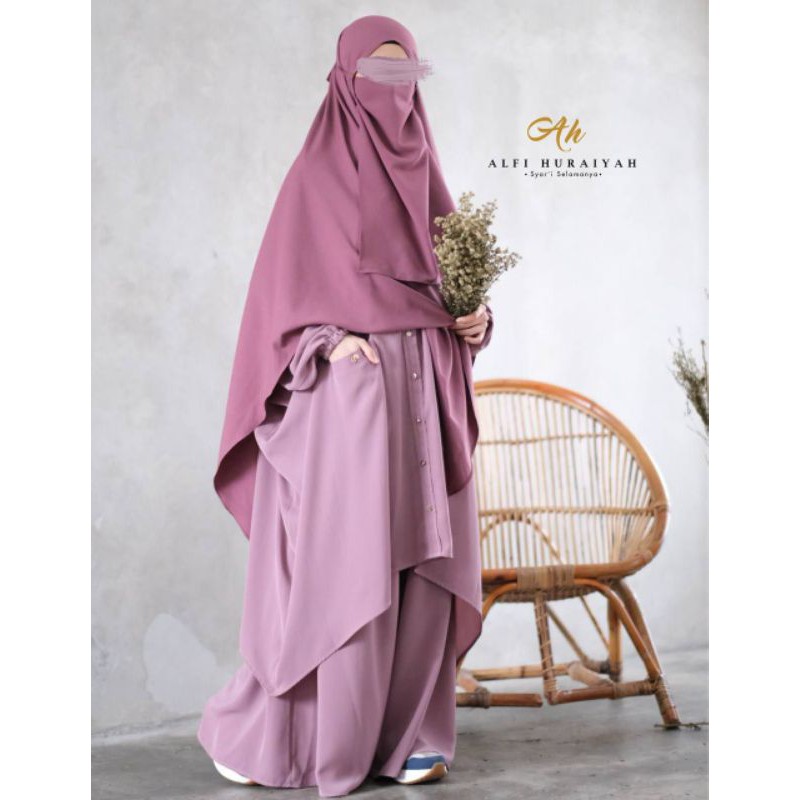Alfi Huraiyah Putri One Set Tunik Hijab Syari Polos