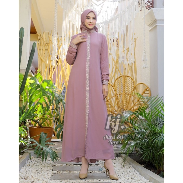 Aurel Set - Gamis Syar'i - Gamis Plus Hijab - Gamis Polos - Gamis Seragam Pesta - Gamis Bordir - Gam