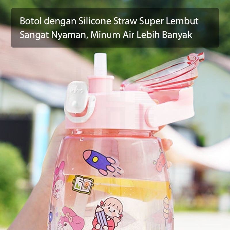 Botol Minum Transparant 1.4 Liter + FREE STIKER CUTE /  Tempat Minum Anak 1.2 Liter / Botol Air Minum Kekinian 1400ML / Botol Minum Plastik Murah / Botol Minum Sport / Botol Minum Cowok / Souvenir Botol Minum