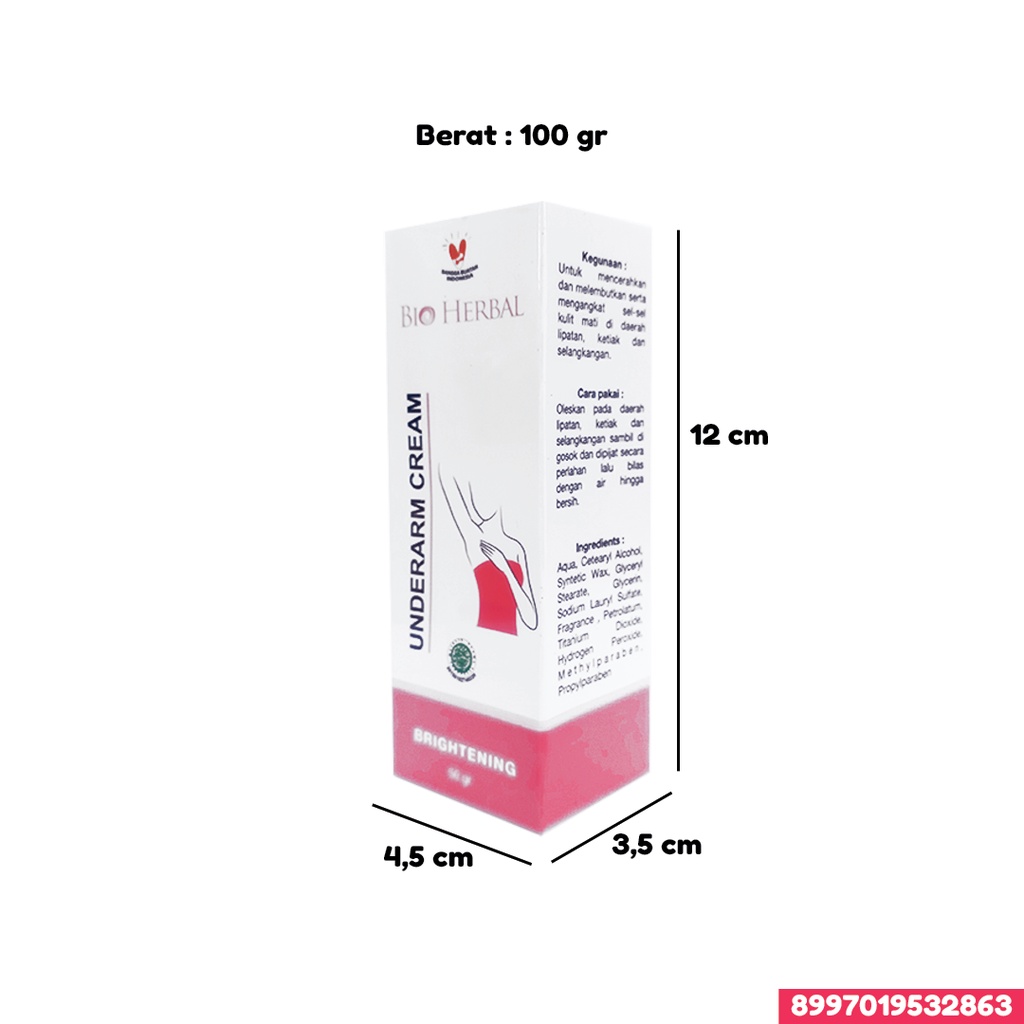 BIO HERBAL Pemutih ketiak BPOM UNDERARM CREAM BRIGHTENING 50GR Penghilang Bau Tidak Sedap