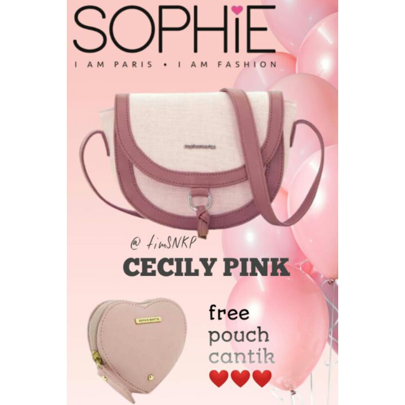 tas cecily pink sophie paris  gratis pouch cantik