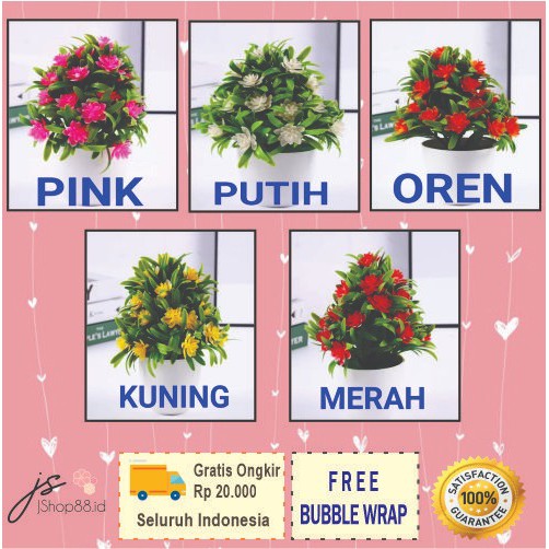 BUNGA HIASAN TANAMAN ARTIFISIAL / BUNGA DAN POT PLASTIK /TANAMAN BONSAI K