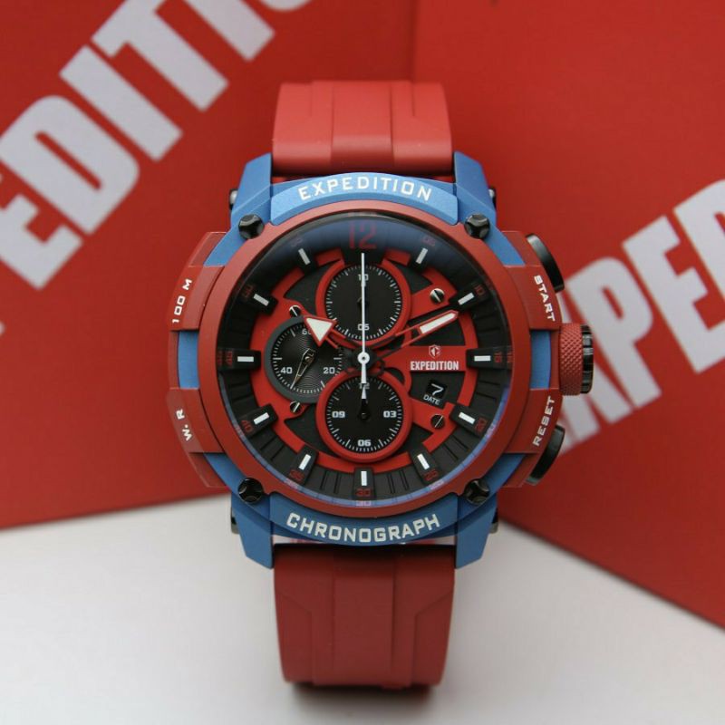 JAM TANGAN PRIA EXPEDITION E6781 M ORIGINAL RUBBER RED BLUE