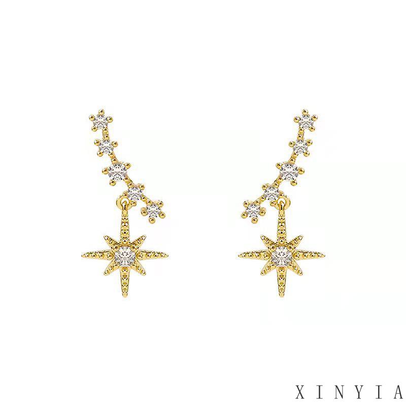 【COD】Anting Bentuk Bintang Hexagram Aksen Kristal Warna Emas Untuk Wanita