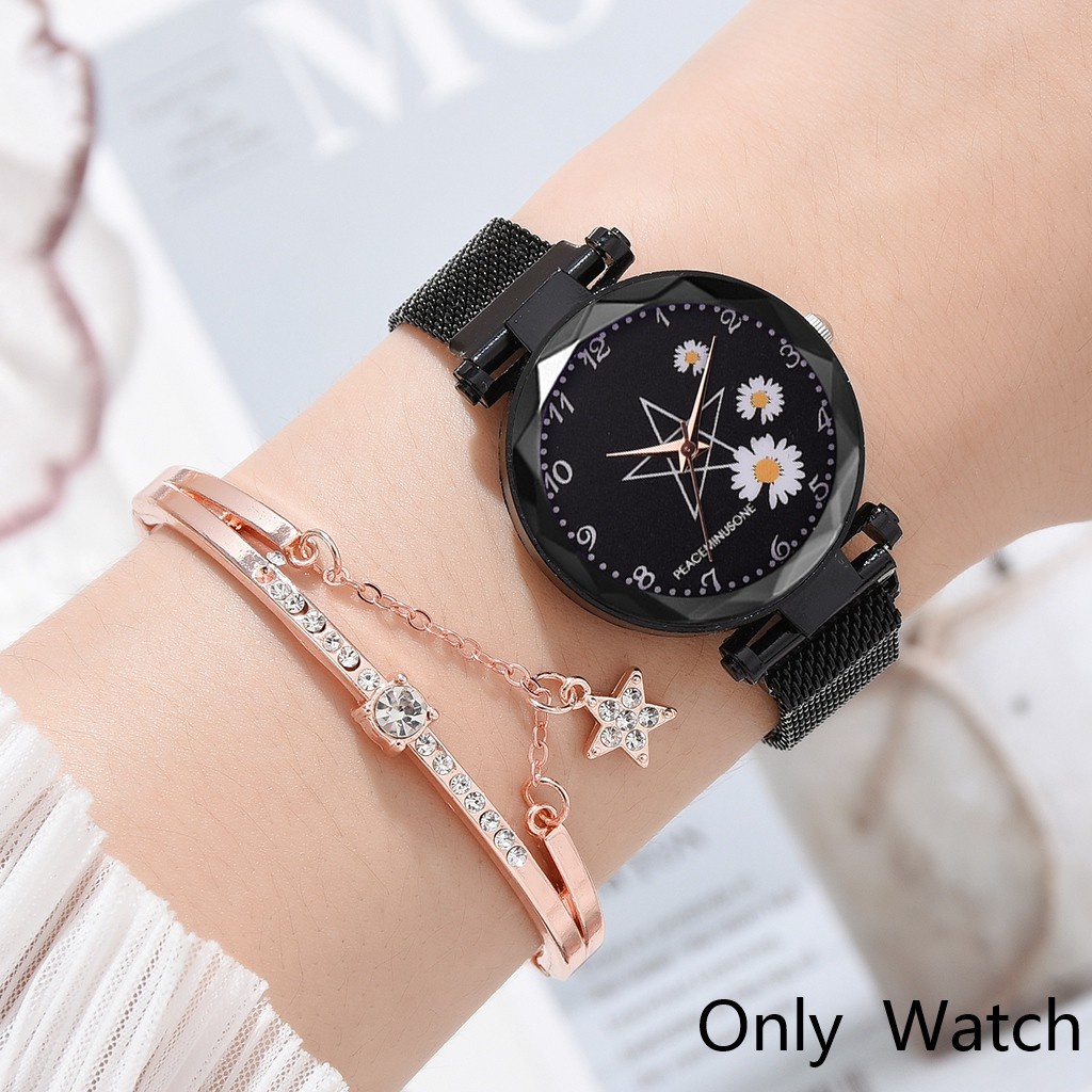 Jam Tangan Magnet Wanita Fashion Daisy Pattern Ladies Watch