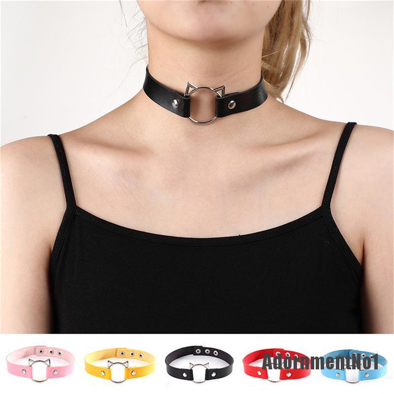 (Adornmentno1) Kalung Choker Bahan Kulit Imitasi Gaya Punk / Gothic Untuk Wanita