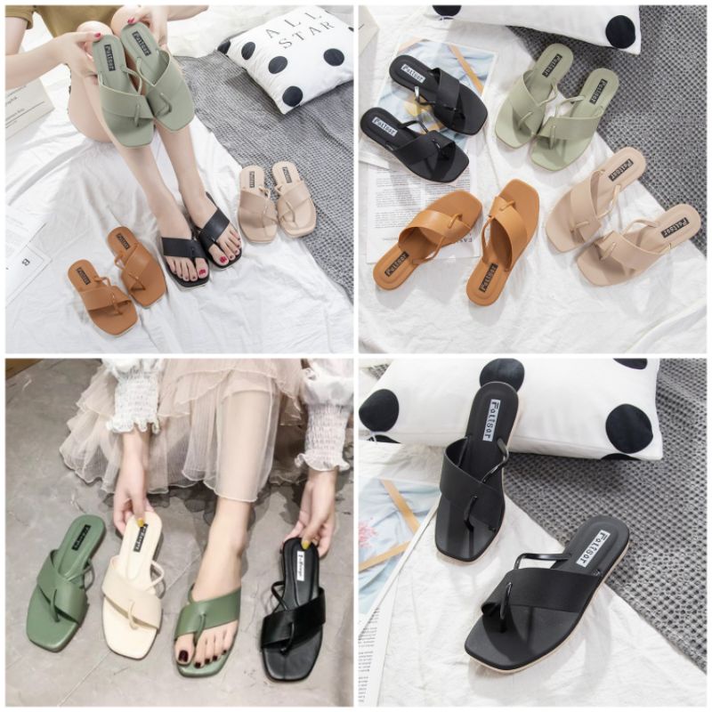 Sandal Flat Wanita Teplek Tali Silang