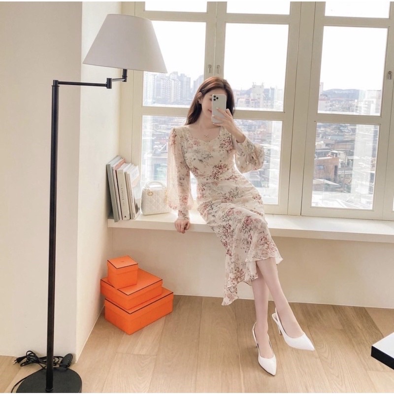 D0692 SHINHYE KOREAN FLORAL VINTAGE DRESS HIJAB FRIENDLY