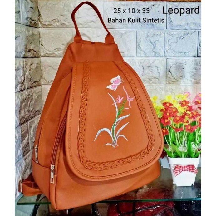 BISA COD tas ransel bordir top bunga kulit sintetis wanita