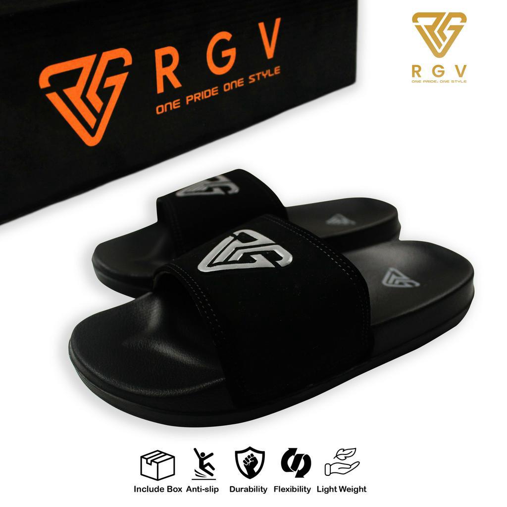 RGV - SANDAL PRIA DAN WANITA SLIDE SLIP ON SENDAL ANTI LICIN RINGAN SELOP GREY LOGO