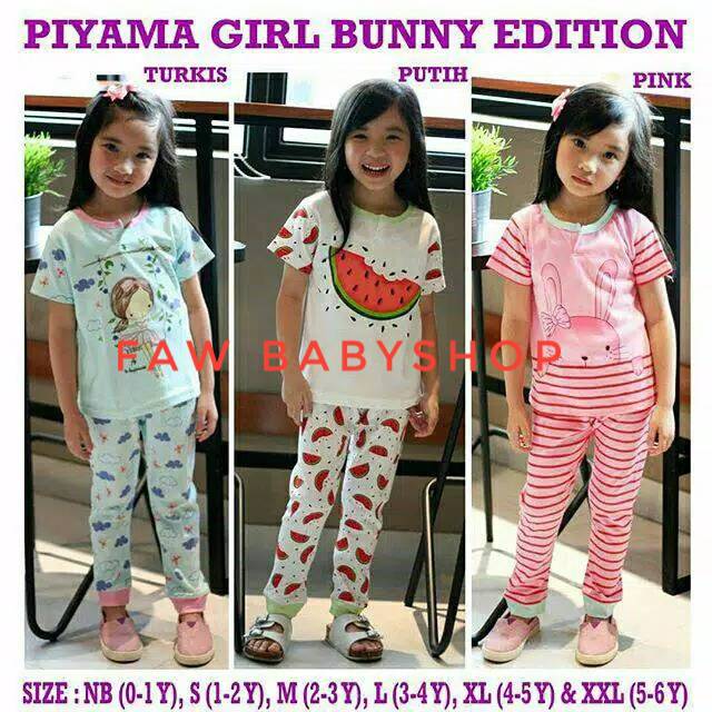 Kazel 1pcs Piyama Bunny Edition /Baju Pendek + Celana Panjang