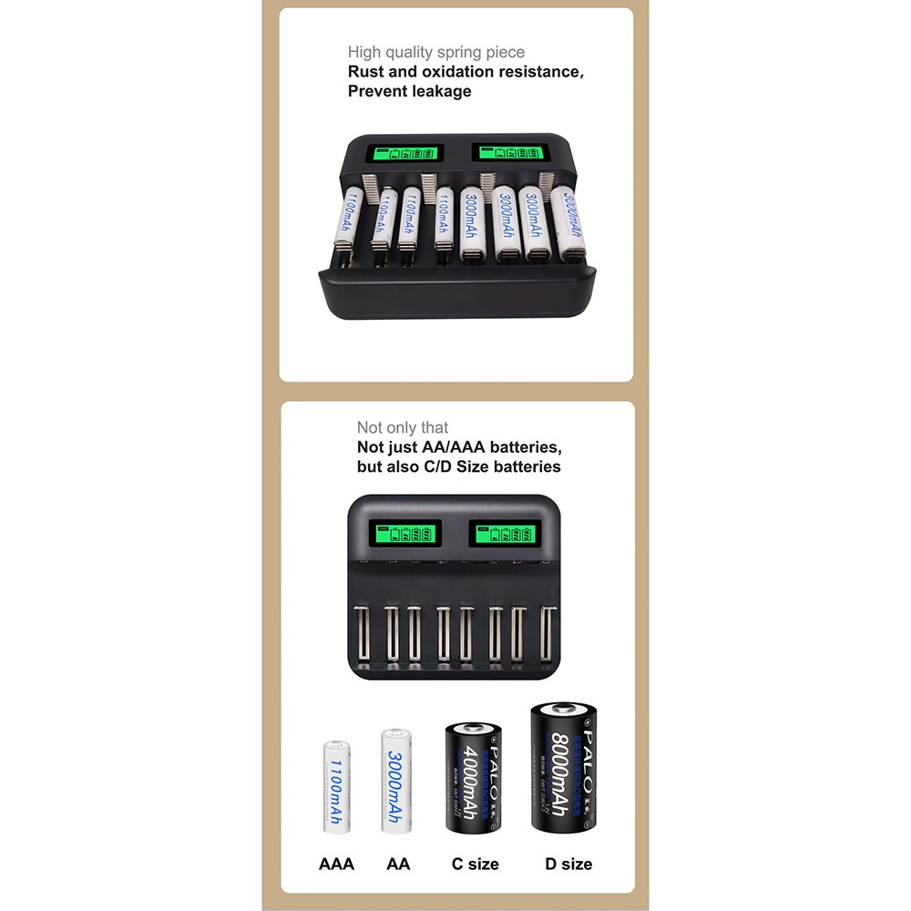 Charger Baterai 8 Slot Dual LCD for AA AAA SC C D - NC556 - Black