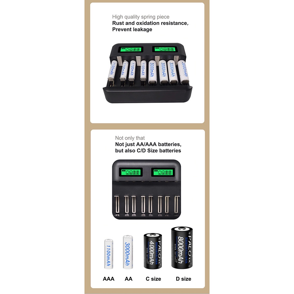 PALO Charger Baterai 8 Slot Dual LCD for AA AAA SC C D - NC556 - Black - 7RAD0YBK