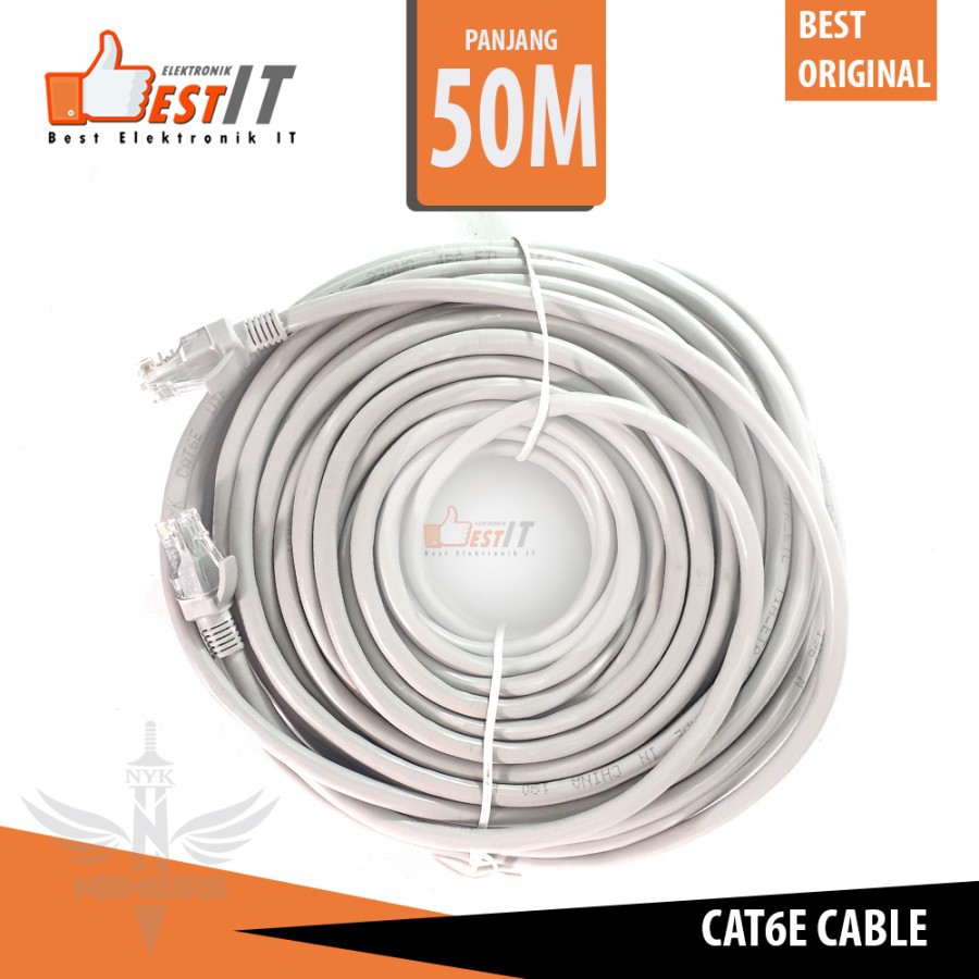 Kabel Lan UTP Cat6E Panjang 50 Meter NYK Konektor RJ45