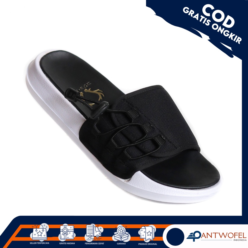 PTW X PANDE - Sendal Selop Karet Kasual Slip On Anti Slip/Anti Licin Warna Hitam Putih Ukuran 39 - 43 Kualitas Premium - Sandal Slop Casual Hangout Nikahan Lamaran Undangan Kondangan Nongkrong Main Flip Flop