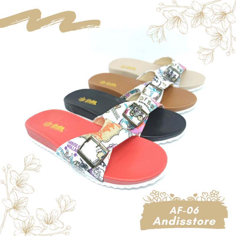 Sandal Birken Wanita Sendal Selop Gesper Motif Andis AF06