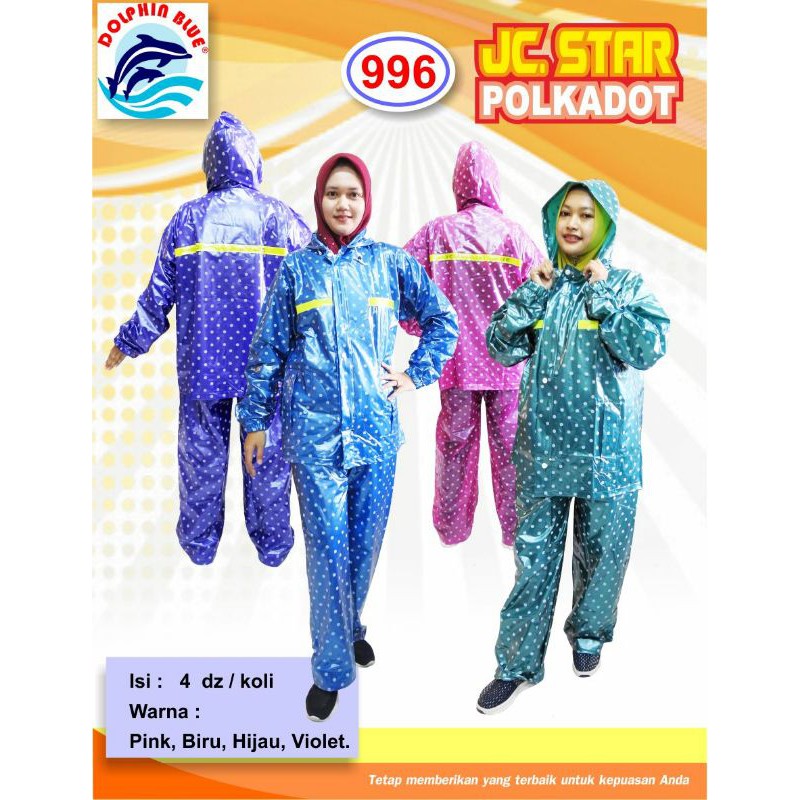 dx/, 996 JAS HUJAN SETELAN BAJU CELANA STAR POLKADOT. ORI  -DOLPHIN BLUE-DUTAPLAST