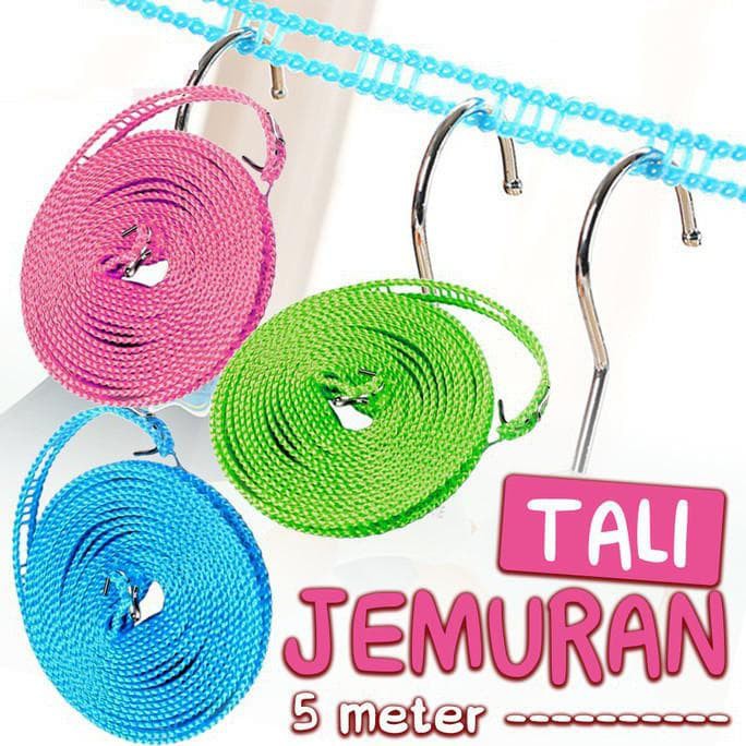 Jual Tali Jemuran 5 Meter Gantungan Baju dgn Lubang Pengait Hanger ...