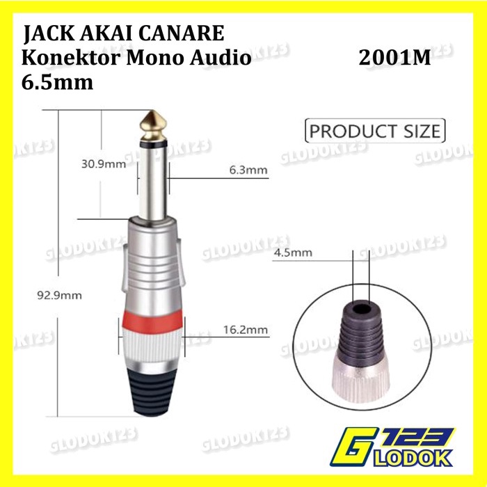 Jack Akai 6.5mm Mono Stereo Canare Audio Jeck Mic Jek Konektor Gitar